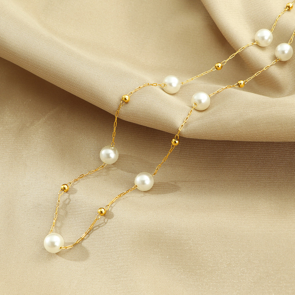 Frauen Elegante Perlen- und Goldketten-Halskette Shop Nory