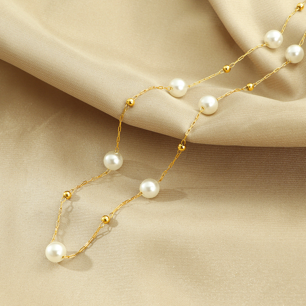 Frauen Elegante Perlen- und Goldketten-Halskette Shop Nory