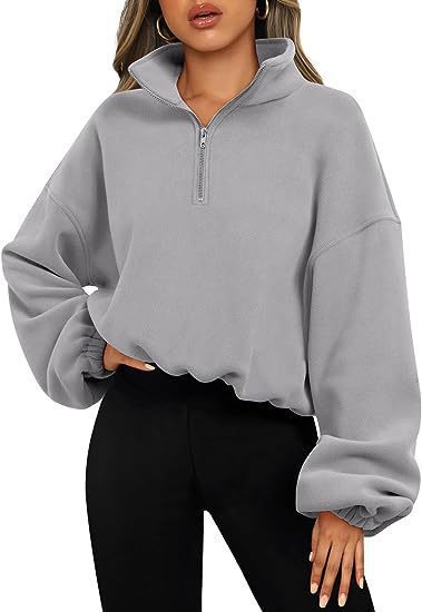 Damen nan kurz geschnittenes Halbzip-Sweatshirt mit hohem Stehkragen, Ballonärmeln und elastischem Saum Shop Nory