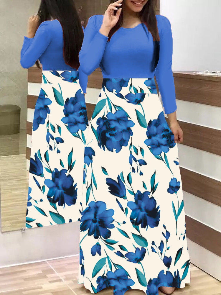 Damen Zweiteilig wirkendes Maxikleid mit figurbetontem Jersey-Oberteil und weitem Blumenrock Shop Nory