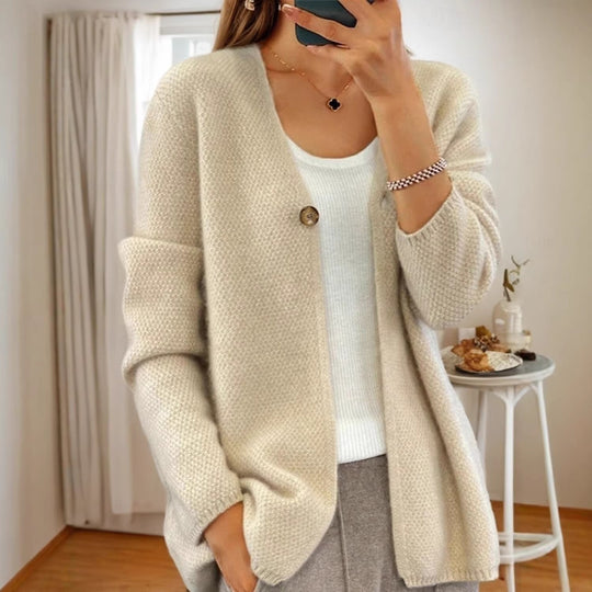 Damen strukturierter Strickcardigan mit V-Ausschnitt und verdeckter Knopfleiste Shop Nory
