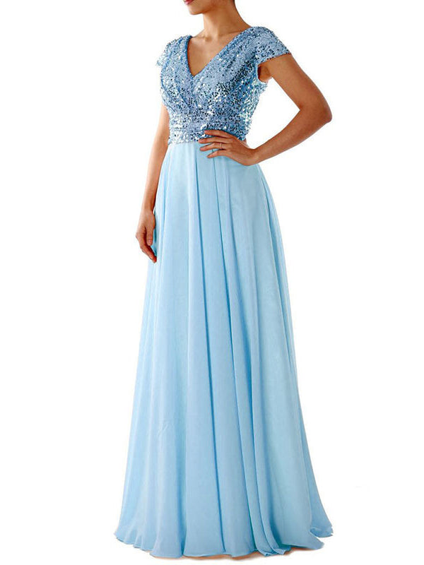 Damen Kleider V-Ausschnitt Paillette Chiffon Paneel Maxi Kleid