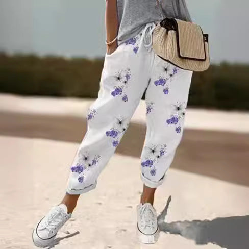 Damen Leinen-Joggerhose mit Kordelzug, lockerer Tapered-Schnitt und gekrempelten Säumen Shop Nory