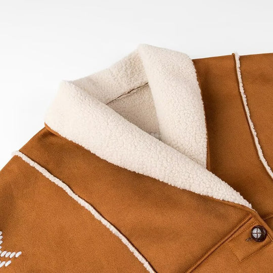 Damen Stickjacke im Lammfell‑Look mit Schalkragen Shop Nory