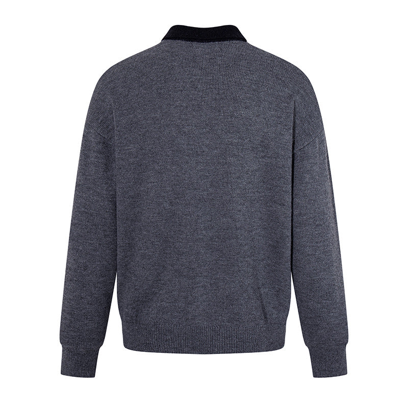 Herren Poloshirt-Strickpullover mit Knopfleiste, Brusttasche und Kontrastkragen Shop Nory