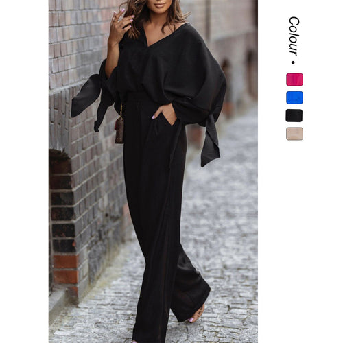 Damen Eleganter Jumpsuit mit weiten Ärmeln und schmalem Taillengürtel