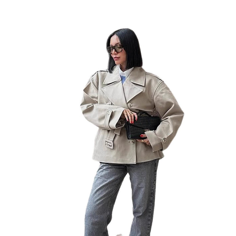 Damen Kurzjacke im Trench-Stil mit taillierendem Bindegürtel und weitem Ärmel Shop Nory