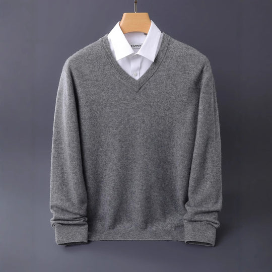 Herren Feiner V-Ausschnitt-Pullover aus Merino-Kaschmir-Mix mit gerippten Bündchen Shop Nory