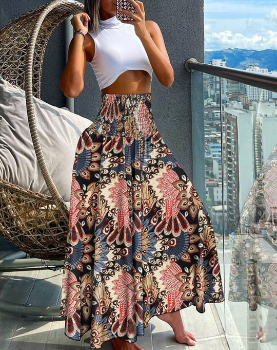 Damen Maxirock mit hohem Smokbund, weitem Fall und Paisley‑Print Shop Nory