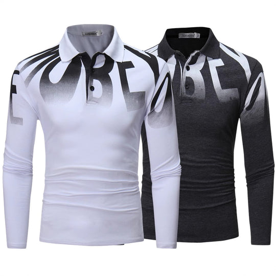 Herren Slim-Fit Langarm-Poloshirt mit großflächigem Typo-Print, Stretchkomfort und taillierter Silhouette Shop Nory