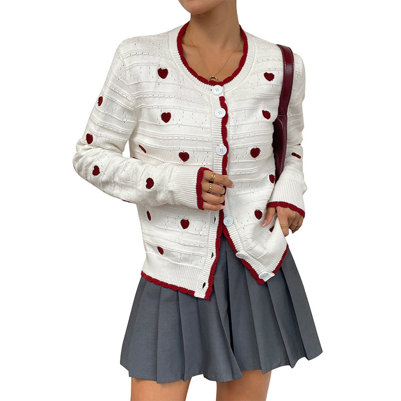 Damen Verspielter Strickcardigan mit Herzmuster Shop Nory
