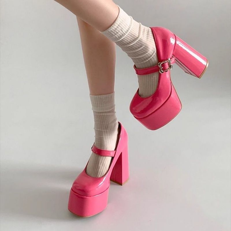 Damen Plateau-Mary-Jane Pumps mit hoher Plattform und sculpted Blockabsatz Shop Nory