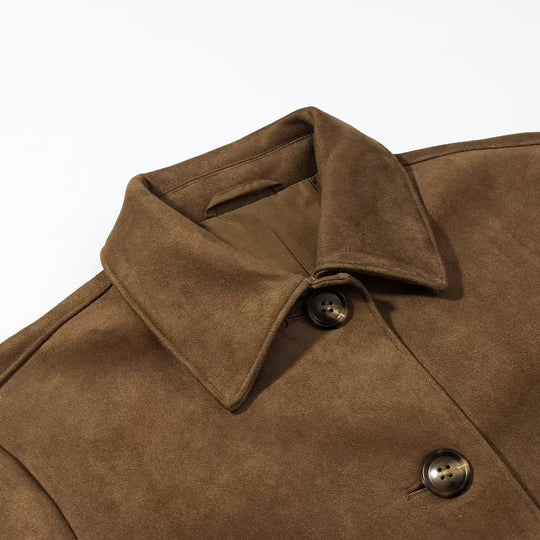 Damen kurz geschnittene Veloursleder‑Optik Jacke mit Hemdkragen und Knopfleiste Shop Nory