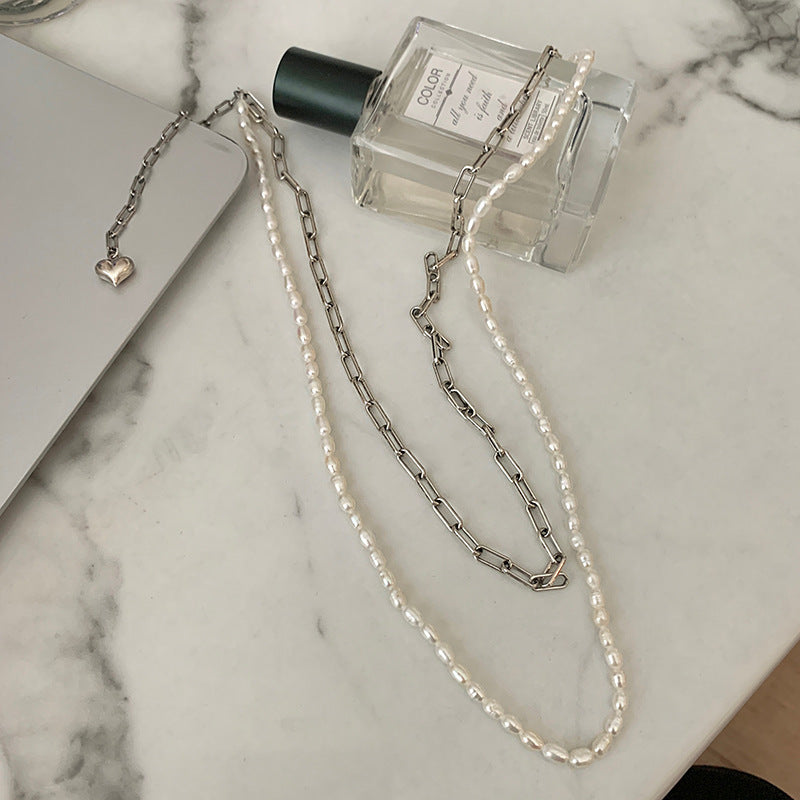 Damen Halskette mit modernem Perlen- und Kettenmix Shop Nory