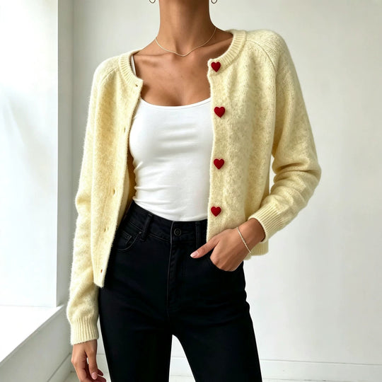Damen Strickcardigan mit herzförmigen Zierknöpfen und weicher Mohair-Optik Shop Nory