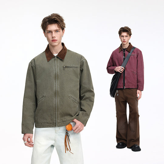 Herren Freizeitjacke aus gewaschenem Baumwollcanvas mit Cordkragen und Reißverschluss-Tasche Shop Nory