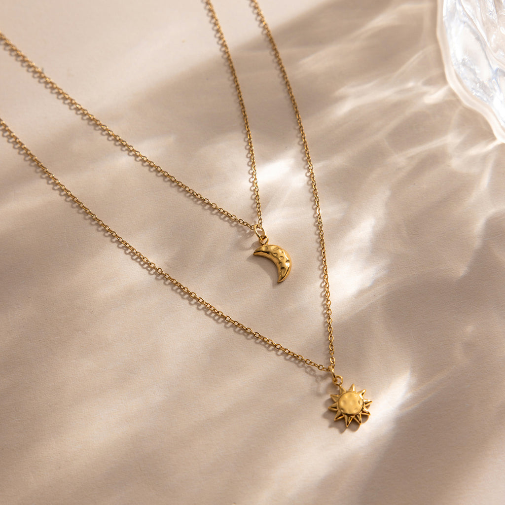 Damen mehrlagige Halskette mit Mond- und Sonnenanhänger Shop Nory