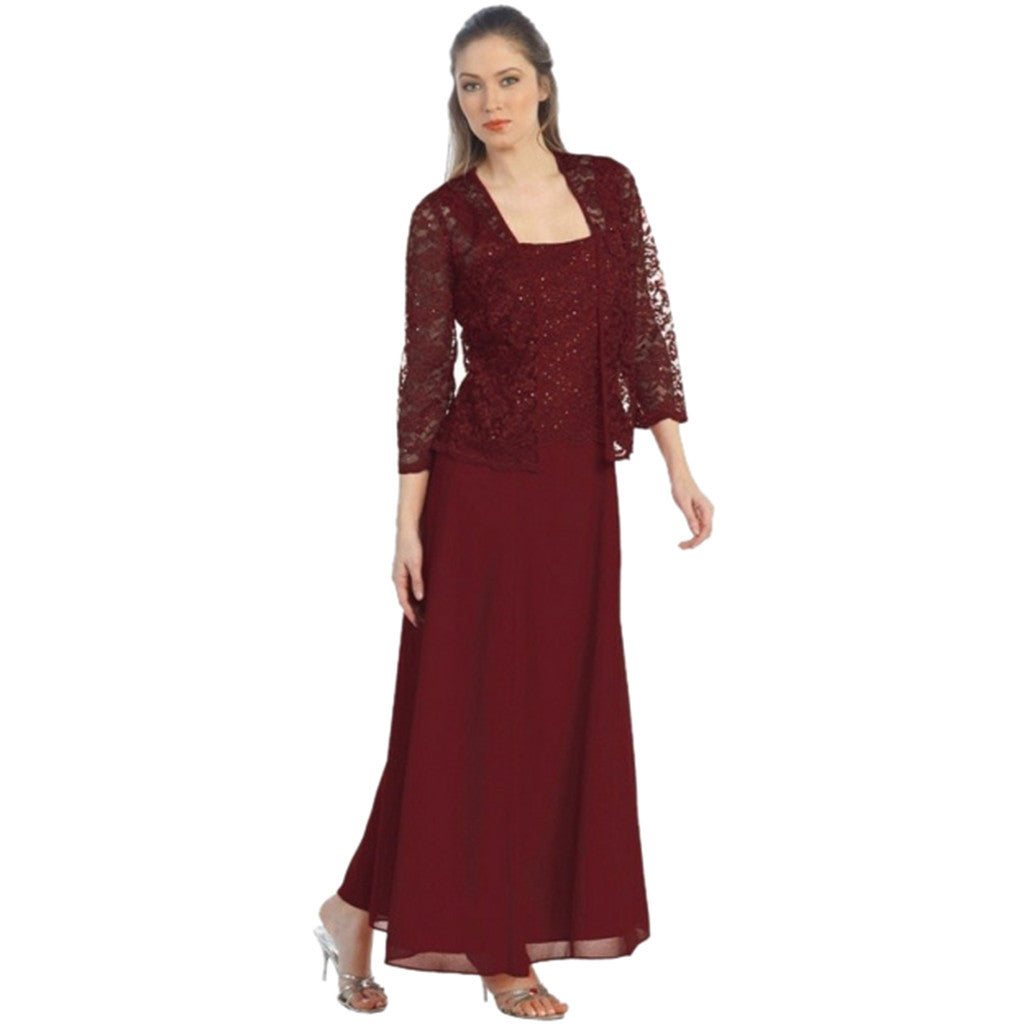 Damen Elegantes Abend-Maxi-Kleid mit Spitzenbolero und tailliertem Unterkleid Shop Nory
