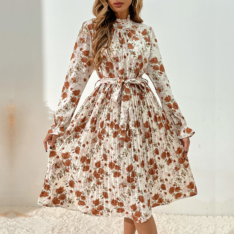 Damen Blumiges Midi-Kleid mit Gürtel und Rüschendetails Shop Nory