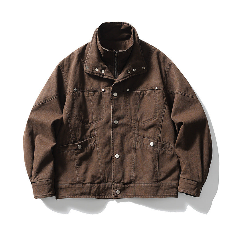 Herren Oversize-Canvasjacke mit Stehkragen, Druckknopf-Front und verdecktem Reißverschlussinneneinsatz Shop Nory