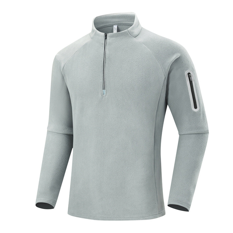 Herren Fleece-Halbzip-Trainingsshirt mit Stehkragen und Ärmel-Reißverschlusstasche Shop Nory