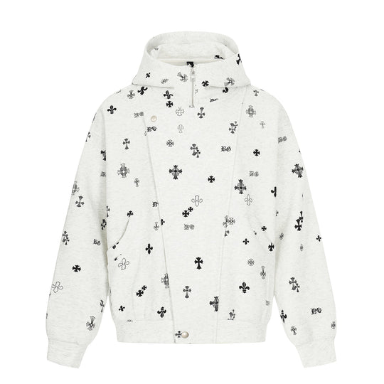 Unisex Boxy-Kapuzenjacke mit halbem Reißverschluss und Allover-Print Shop Nory