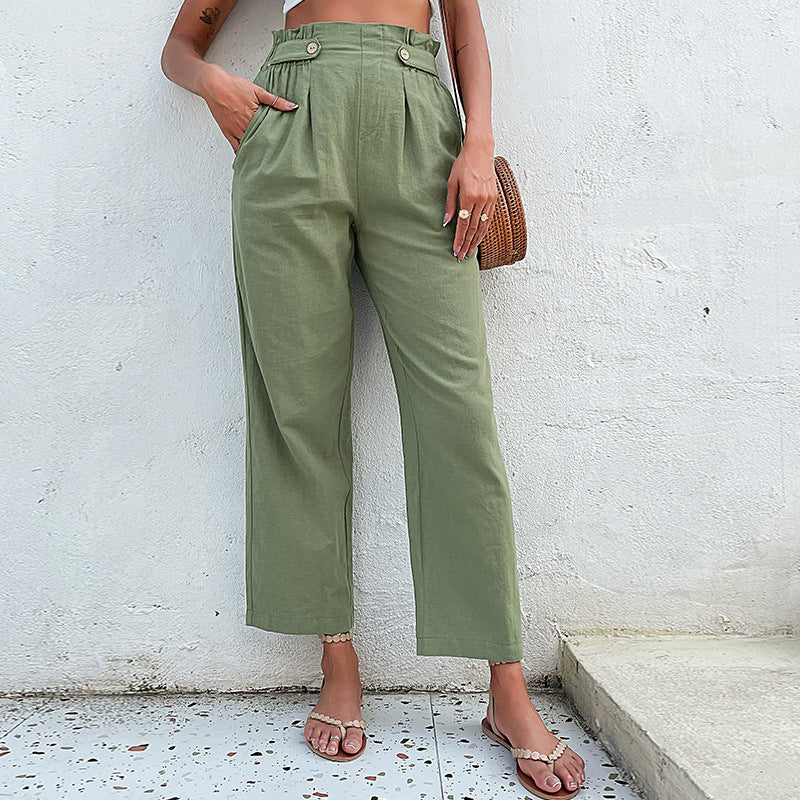 Damen Hochtaillierte Culotte-Hose mit Bundfalten, Knopf-Tabulierung und weitem Bein Shop Nory