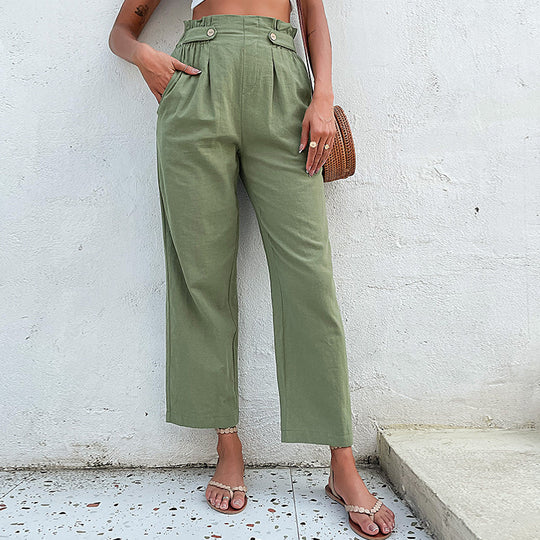 Damen Hochtaillierte Culotte-Hose mit Bundfalten, Knopf-Tabulierung und weitem Bein Shop Nory