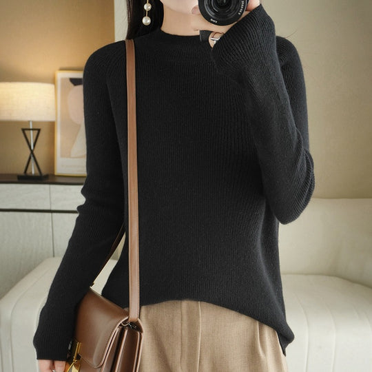 Damen Schmal geschnittener Stehkragenpullover aus leichtem Feinstrick mit feiner Rippenstruktur Shop Nory