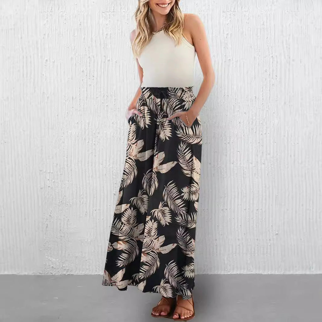 Damen Weite Sommerhose mit buntem Blumenmuster Shopnory