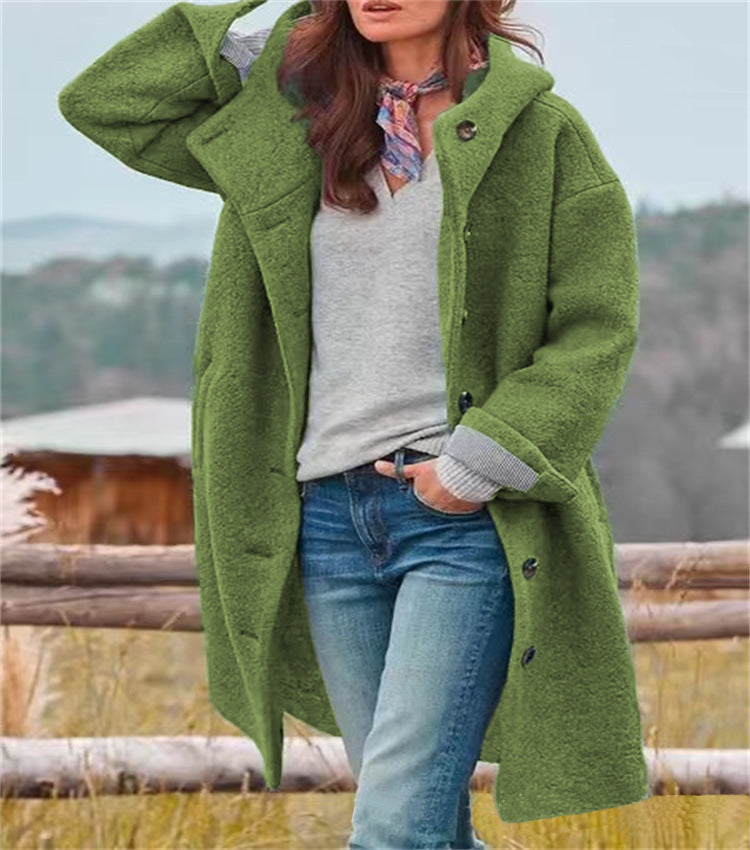 Damen Bouclé-Kapuzenmantel im Oversize-Schnitt mit verdeckter Knopfleiste Shop Nory