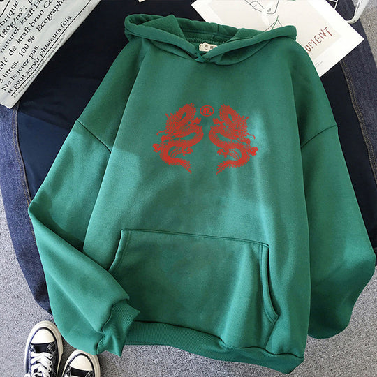 Unisex nan Oversize-Kapuzenpullover mit doppelseitigem Drachendesign, Kängurutasche und gerippten Bündchen Shop Nory