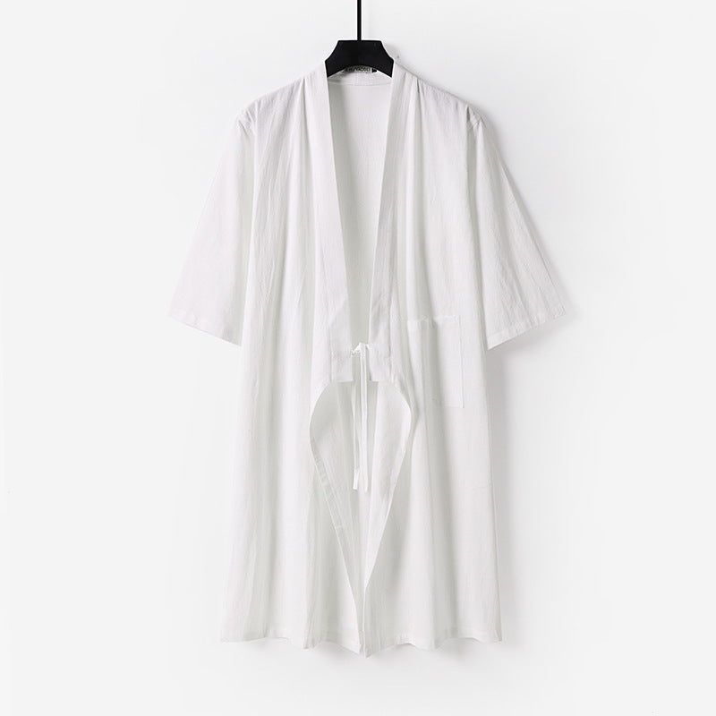 Unisex Oversize Kimono-Mantel aus Baumwollmischung mit Bindeband und Dreiviertelärmeln Shop Nory