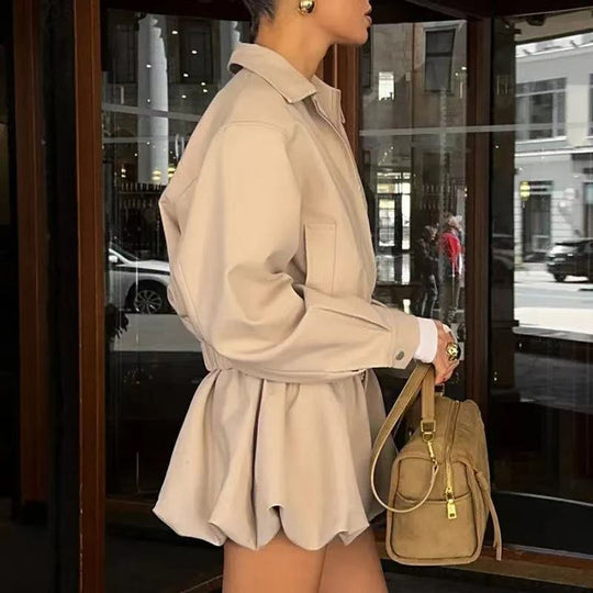 Damen Kurze Blousonjacke aus veganem Leder mit Reißverschluss und elastischem Saum Shop Nory