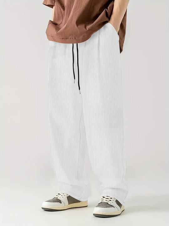 Herren nan weite Relax-Freizeithose aus geripptem Jersey mit Kordelzug, Seitentaschen und weitem Bein Shop Nory