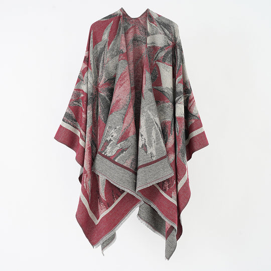 Damen Jacquard-Überwurfponcho mit floral-abstrakter Webstruktur und weichfallendem Oversize-Cape Shop Nory
