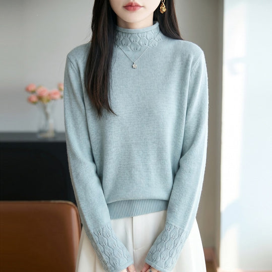 Damen Mockneck-Feinstrickpullover mit Ajour-Detail an Kragen und Bündchen Shop Nory