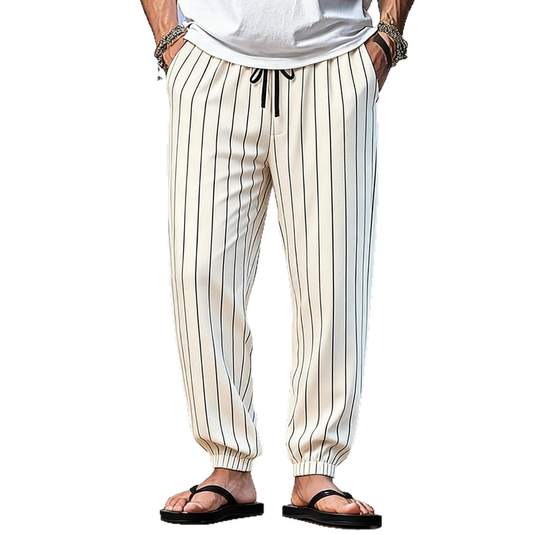 Herren gestreifte Jogger-Chino mit Tunnelzug, Bügelfalte und elastischen Knöchelbündchen Shop Nory