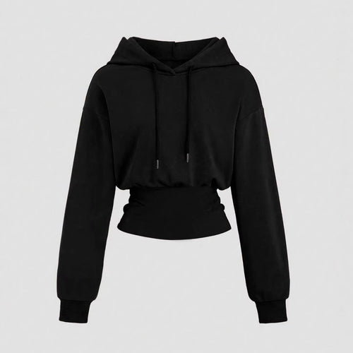 Damen Kurz geschnittener Kapuzenpullover mit tailliertem Rippenbund Shop Nory