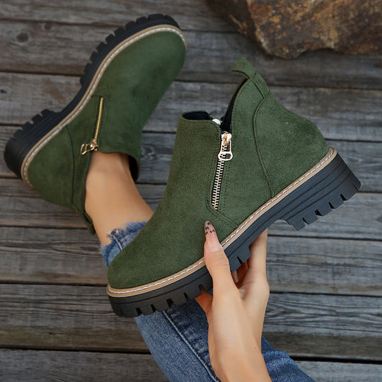 Damen Kurzschaft-Stiefelette aus Velourslederoptik mit profilierter Gummisohle und seitlichem Reißverschluss Shop Nory