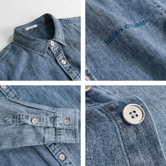 Herren entspanntes Denim-Overshirt mit Knopfleiste und Bruststickerei Shop Nory