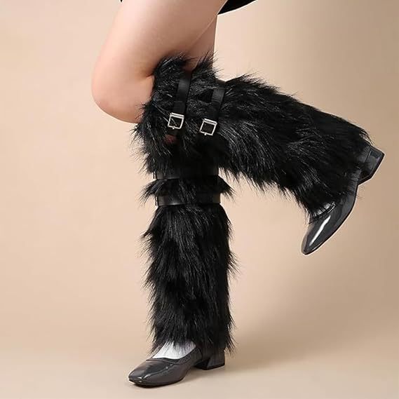 Damen Lange Kunstfell-Beinwärmer mit verstellbaren Schnallen und Plateau-Stulpen Shop Nory