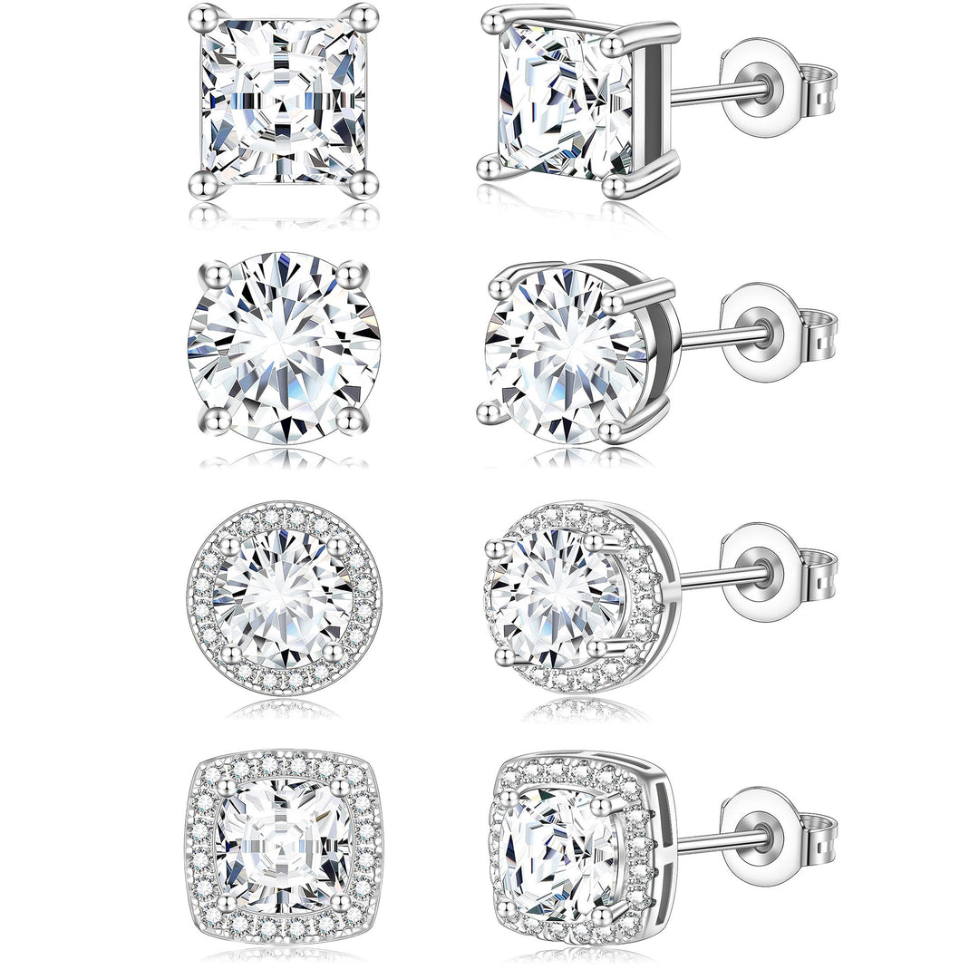Zierliches Ohrstecker-Set mit Funkelnden Zirkonia In Krappenfassung