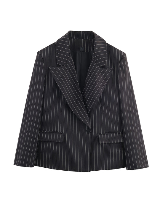 Damen Nadelstreifen-Blazer mit weitem Revers und Pattentaschen Shop Nory