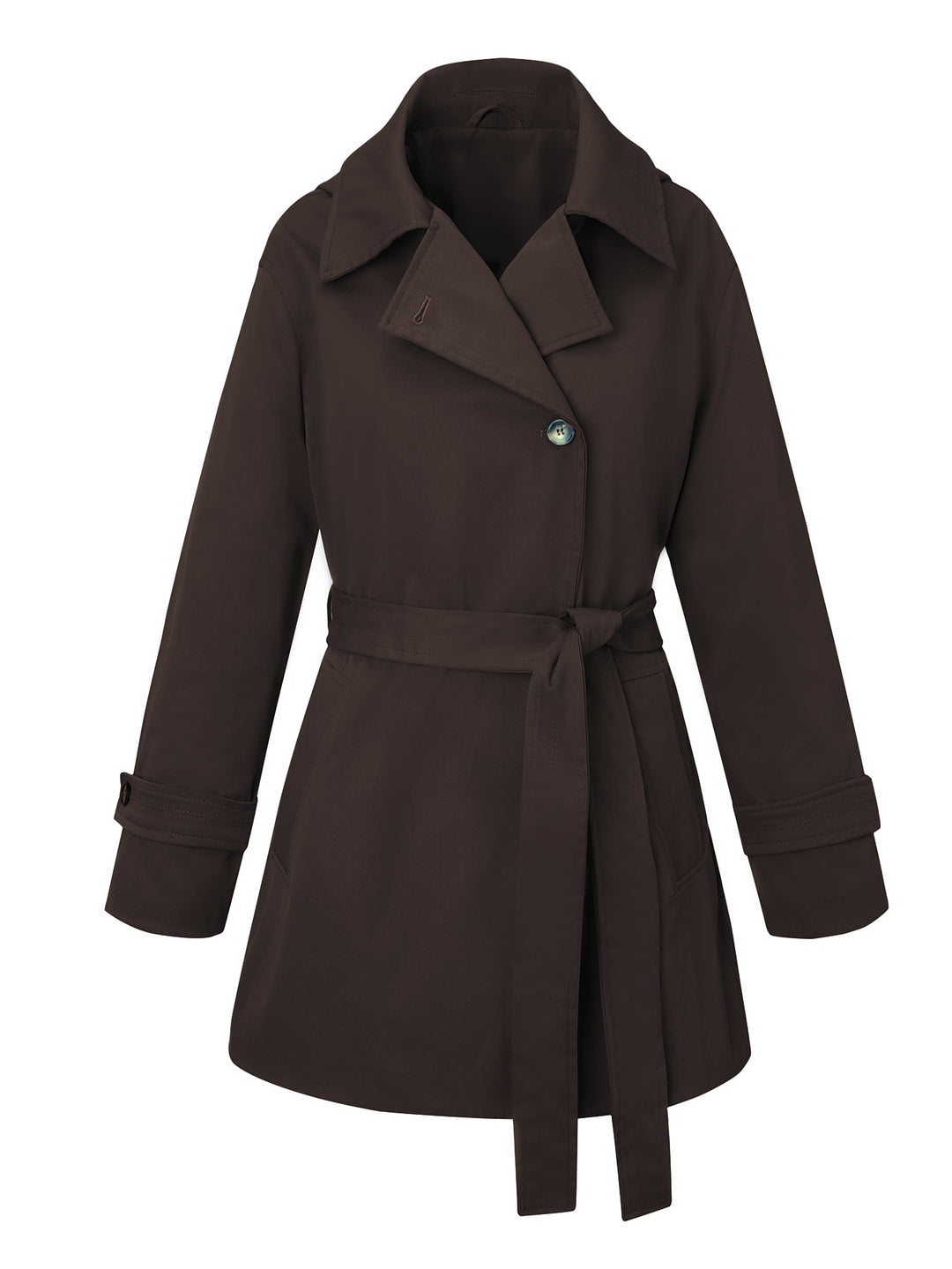 Damen Kurztrenchcoat mit tailliertem Bindegürtel und weitem Revers Shop Nory