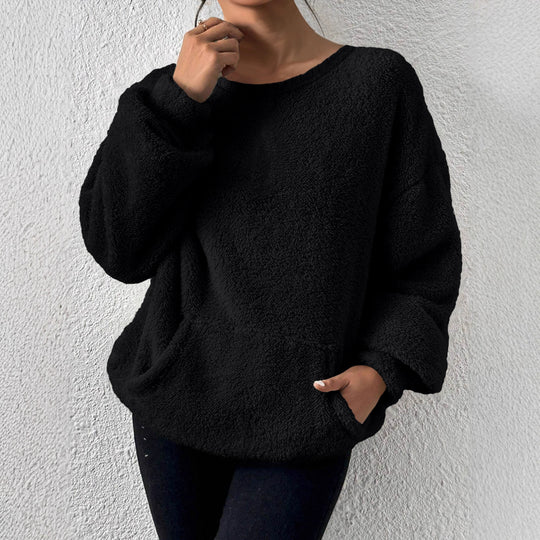 Damen Kuscheliger Teddy-Fleece-Pullover mit Kängurutasche Shop Nory