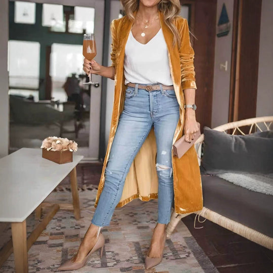 Damen Elegante Veloursjacke mit hohem Kragen Shop Nory
