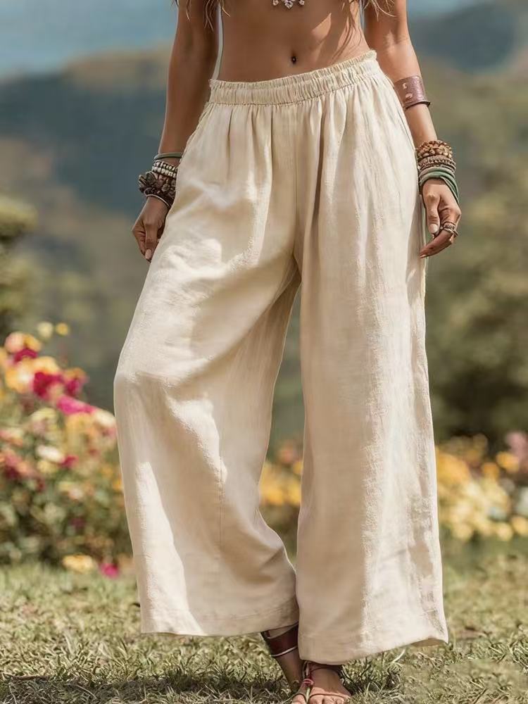 Damen Weit geschnittene Leinenhose