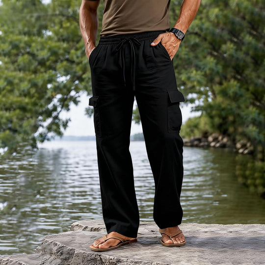 Herren leichte Cargo-Freizeithose mit elastischem Tunnelzugbund und geradem Bein Shop Nory