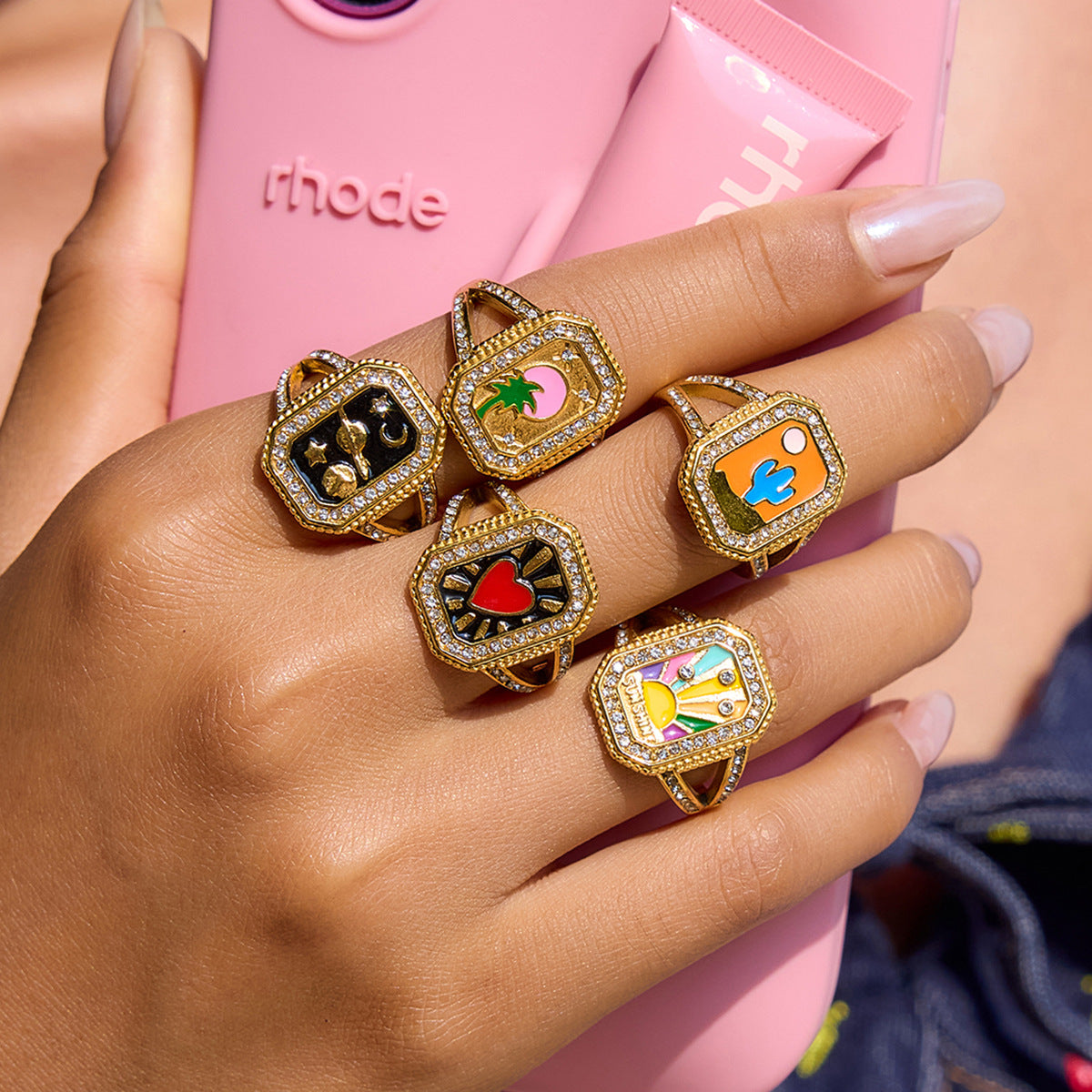 Damen Designer Ring mit kunstvollem Sternen- und Mondmotiv aus hypoallergenem Edelstahl Shop Nory